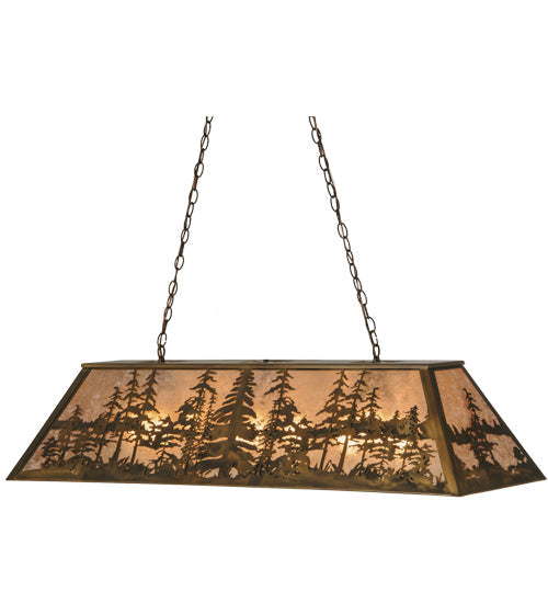 Meyda Lighting Tall Pines 48" 6-Light Antique Copper Island Pendant Light With Silver Mica Shade Glass