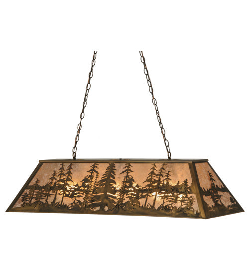 Meyda Lighting Tall Pines 48" 6-Light Antique Copper Island Pendant Light With Silver Mica Shade Glass