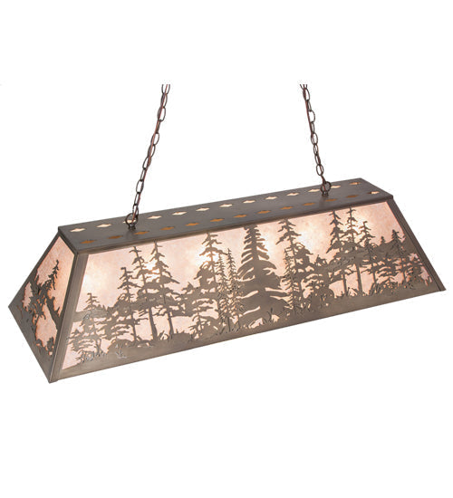 Meyda Lighting Tall Pines 48" 6-Light Antique Copper Island Pendant Light With Silver Mica Shade Glass