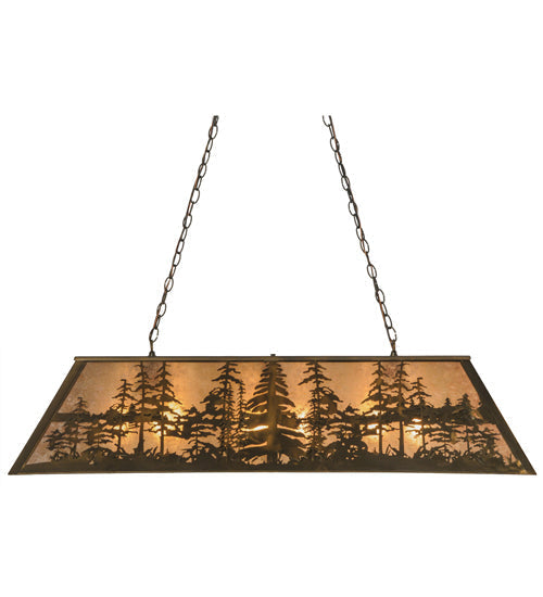 Meyda Lighting Tall Pines 48" 6-Light Antique Copper Island Pendant Light With Silver Mica Shade Glass