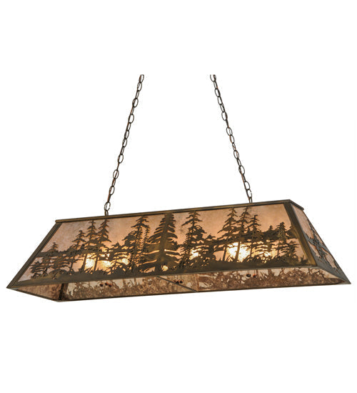 Meyda Lighting Tall Pines 48" 6-Light Antique Copper Island Pendant Light With Silver Mica Shade Glass