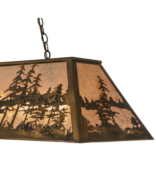 Meyda Lighting Tall Pines 48" 6-Light Antique Copper Island Pendant Light With Silver Mica Shade Glass
