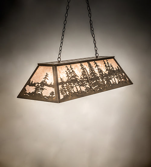 Meyda Lighting Tall Pines 48" 6-Light Antique Copper Island Pendant Light With Silver Mica Shade Glass