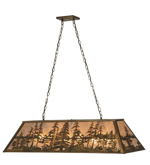 Meyda Lighting Tall Pines 48" 6-Light Antique Copper Island Pendant Light With Silver Mica Shade Glass