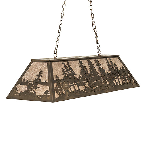 Meyda Lighting Tall Pines 48" 6-Light Antique Copper Island Pendant Light With Silver Mica Shade Glass