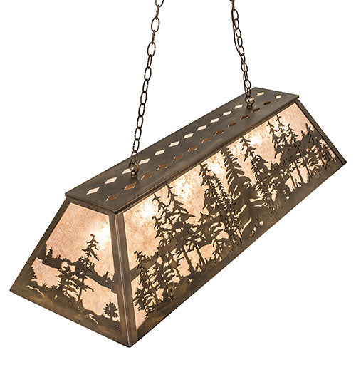 Meyda Lighting Tall Pines 48" 6-Light Antique Copper Island Pendant Light With Silver Mica Shade Glass