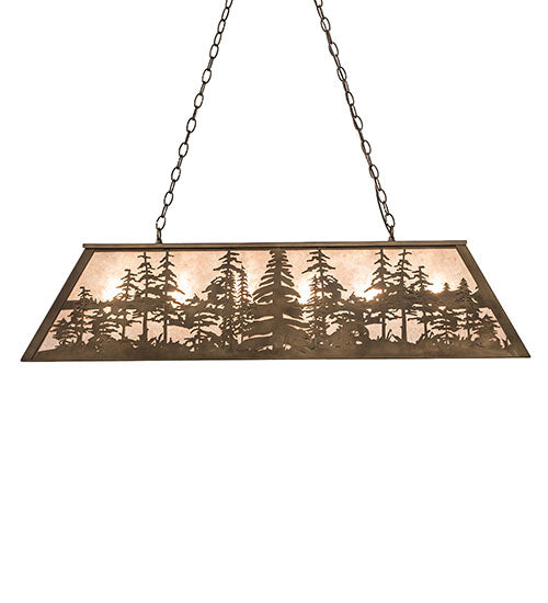 Meyda Lighting Tall Pines 48" 6-Light Antique Copper Island Pendant Light With Silver Mica Shade Glass