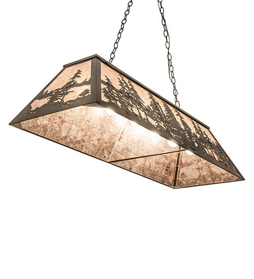Meyda Lighting Tall Pines 48" 6-Light Antique Copper Island Pendant Light With Silver Mica Shade Glass