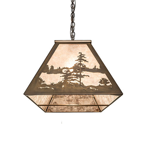Meyda Lighting Tall Pines 48" 6-Light Antique Copper Island Pendant Light With Silver Mica Shade Glass