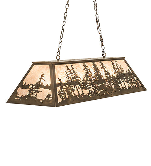 Meyda Lighting Tall Pines 48" 6-Light Antique Copper Island Pendant Light With Silver Mica Shade Glass