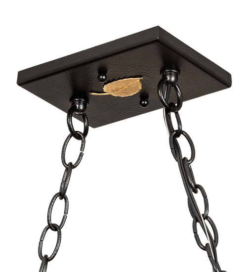 Meyda Lighting Tall Pines 48" 6-Light Black Satin Wrought Iron Island Pendant Light With Amber Mica Shade Glass
