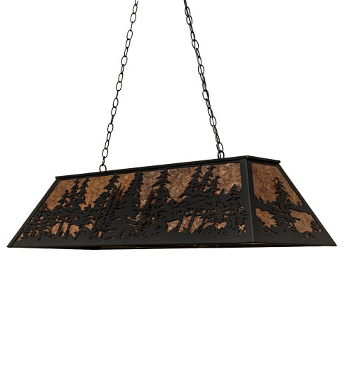 Meyda Lighting Tall Pines 48" 6-Light Black Satin Wrought Iron Island Pendant Light With Amber Mica Shade Glass