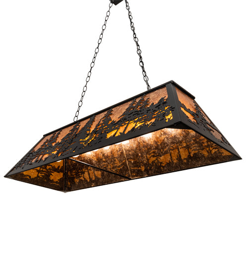 Meyda Lighting Tall Pines 48" 6-Light Black Satin Wrought Iron Island Pendant Light With Amber Mica Shade Glass