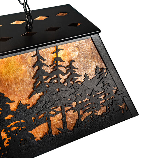 Meyda Lighting Tall Pines 48" 6-Light Black Satin Wrought Iron Island Pendant Light With Amber Mica Shade Glass