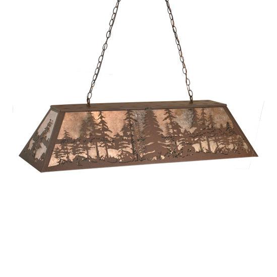 Meyda Lighting Tall Pines 48" 6-Light Cafe Noir Island Pendant Light With Silver Mica Shade Glass