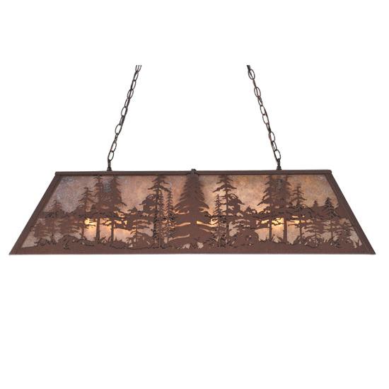 Meyda Lighting Tall Pines 48" 6-Light Cafe Noir Island Pendant Light With Silver Mica Shade Glass