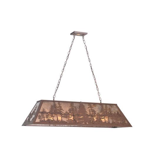 Meyda Lighting Tall Pines 48" 6-Light Cafe Noir Island Pendant Light With Silver Mica Shade Glass