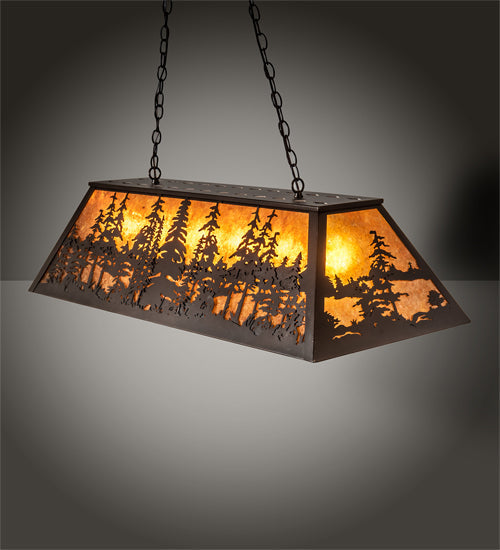 Meyda Lighting Tall Pines 48" 6-Light Mahogany Bronze Island Pendant Light With Amber Mica Shade Glass