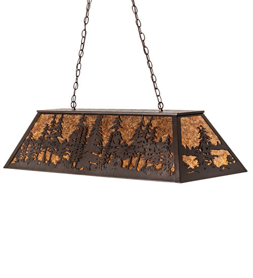Meyda Lighting Tall Pines 48" 6-Light Mahogany Bronze Island Pendant Light With Amber Mica Shade Glass