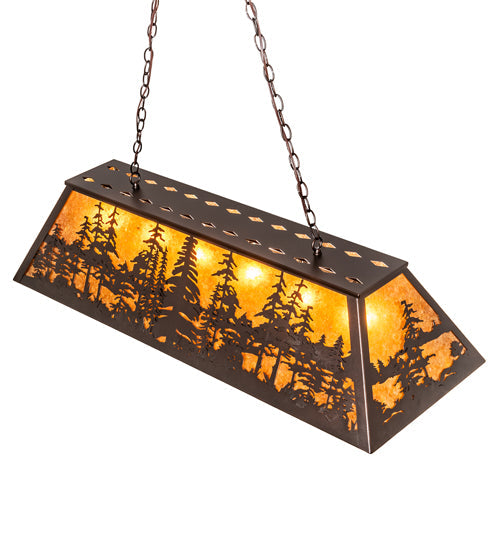 Meyda Lighting Tall Pines 48" 6-Light Mahogany Bronze Island Pendant Light With Amber Mica Shade Glass