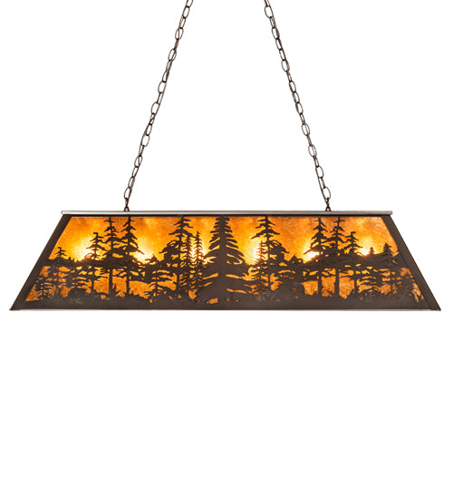 Meyda Lighting Tall Pines 48" 6-Light Mahogany Bronze Island Pendant Light With Amber Mica Shade Glass