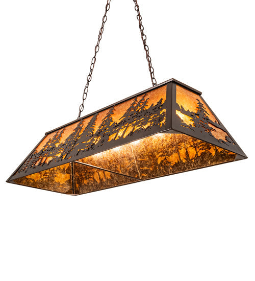 Meyda Lighting Tall Pines 48" 6-Light Mahogany Bronze Island Pendant Light With Amber Mica Shade Glass