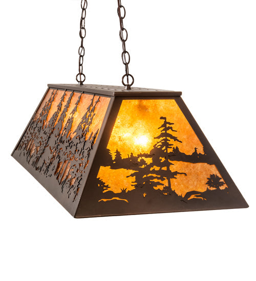 Meyda Lighting Tall Pines 48" 6-Light Mahogany Bronze Island Pendant Light With Amber Mica Shade Glass