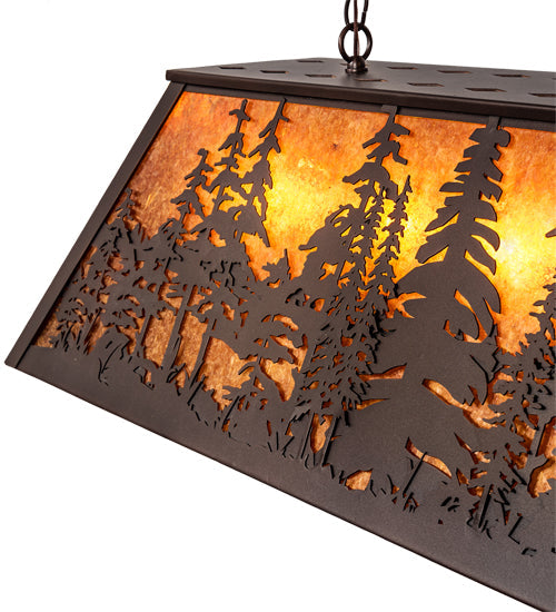 Meyda Lighting Tall Pines 48" 6-Light Mahogany Bronze Island Pendant Light With Amber Mica Shade Glass