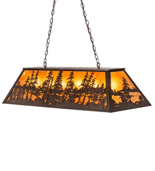 Meyda Lighting Tall Pines 48" 6-Light Mahogany Bronze Island Pendant Light With Amber Mica Shade Glass