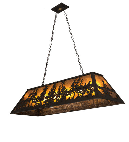 Meyda Lighting Tall Pines 48" 6-Light Oil Rubbed Bronze Island Pendant Light With Amber Mica Shade Glass