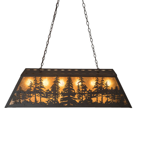 Meyda Lighting Tall Pines 48" 6-Light Oil Rubbed Bronze Island Pendant Light With Amber Mica Shade Glass
