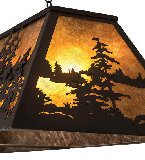 Meyda Lighting Tall Pines 48" 6-Light Oil Rubbed Bronze Island Pendant Light With Amber Mica Shade Glass