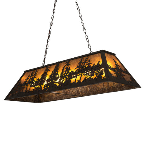 Meyda Lighting Tall Pines 48" 6-Light Oil Rubbed Bronze Island Pendant Light With Amber Mica Shade Glass