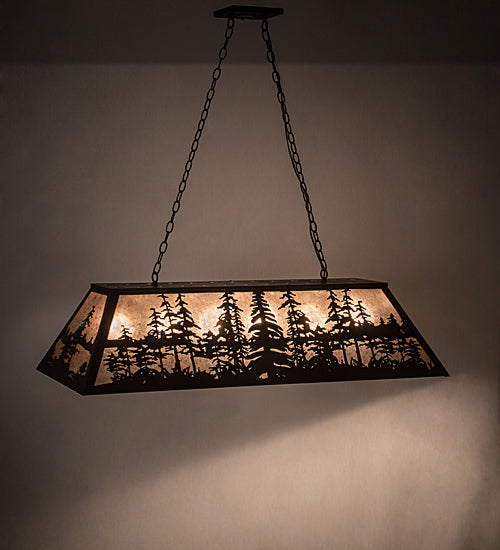 Meyda Lighting Tall Pines 48" 6-Light Oil Rubbed Bronze Island Pendant Light With Silver Mica Shade Glass