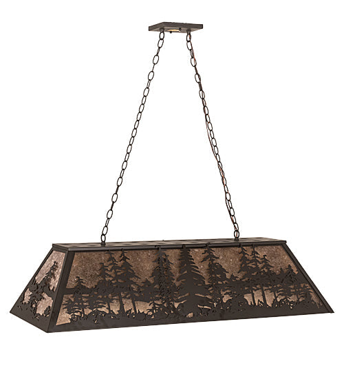 Meyda Lighting Tall Pines 48" 6-Light Oil Rubbed Bronze Island Pendant Light With Silver Mica Shade Glass