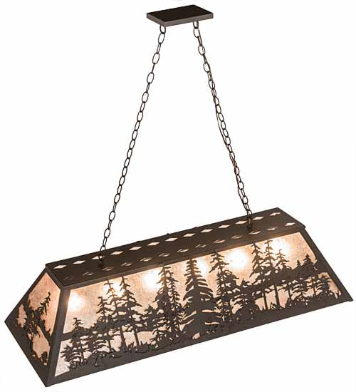 Meyda Lighting Tall Pines 48" 6-Light Oil Rubbed Bronze Island Pendant Light With Silver Mica Shade Glass