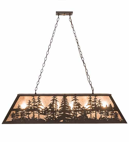 Meyda Lighting Tall Pines 48" 6-Light Oil Rubbed Bronze Island Pendant Light With Silver Mica Shade Glass