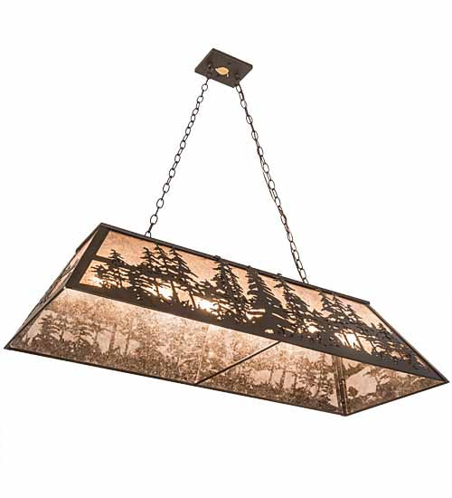 Meyda Lighting Tall Pines 48" 6-Light Oil Rubbed Bronze Island Pendant Light With Silver Mica Shade Glass