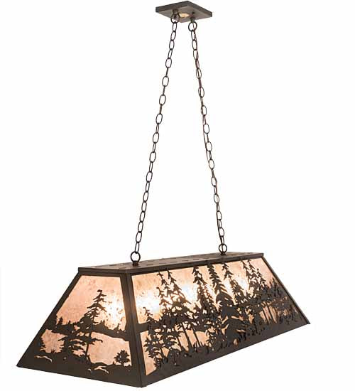 Meyda Lighting Tall Pines 48" 6-Light Oil Rubbed Bronze Island Pendant Light With Silver Mica Shade Glass