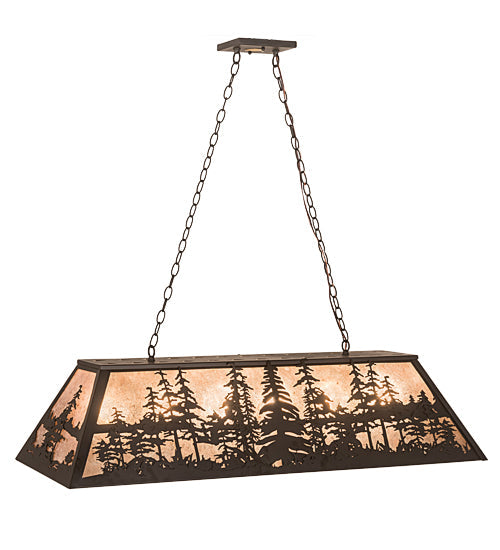 Meyda Lighting Tall Pines 48" 6-Light Oil Rubbed Bronze Island Pendant Light With Silver Mica Shade Glass