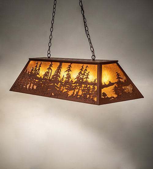 Meyda Lighting Tall Pines 48" 6-Light Rust Island Pendant Light With Amber Mica Shade Glass