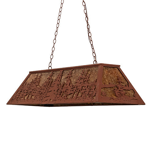 Meyda Lighting Tall Pines 48" 6-Light Rust Island Pendant Light With Amber Mica Shade Glass