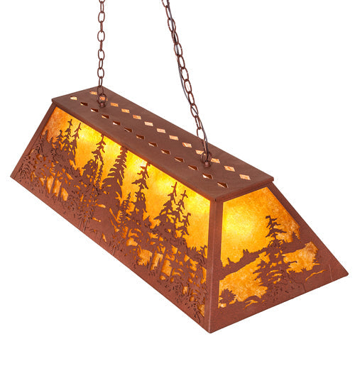 Meyda Lighting Tall Pines 48" 6-Light Rust Island Pendant Light With Amber Mica Shade Glass