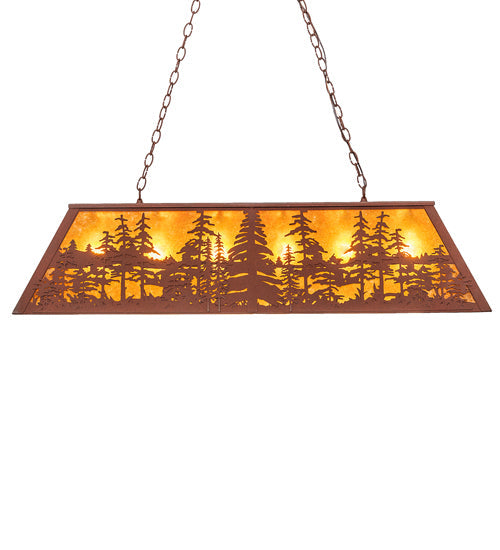 Meyda Lighting Tall Pines 48" 6-Light Rust Island Pendant Light With Amber Mica Shade Glass