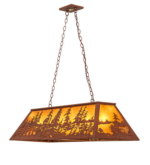 Meyda Lighting Tall Pines 48" 6-Light Rust Island Pendant Light With Amber Mica Shade Glass