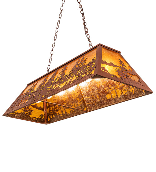 Meyda Lighting Tall Pines 48" 6-Light Rust Island Pendant Light With Amber Mica Shade Glass