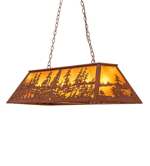 Meyda Lighting Tall Pines 48" 6-Light Rust Island Pendant Light With Amber Mica Shade Glass