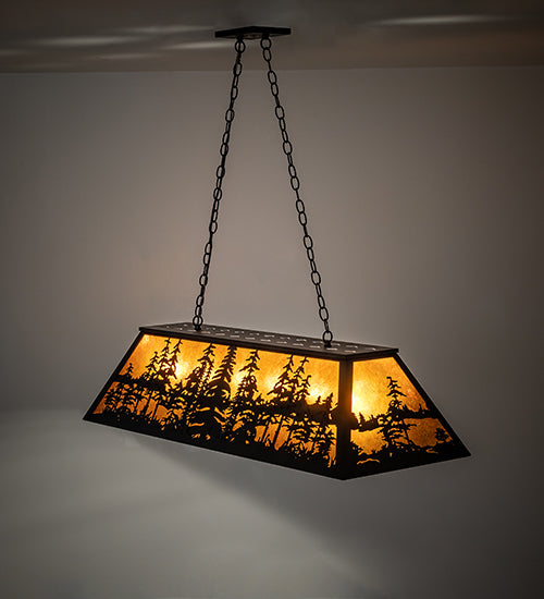 Meyda Lighting Tall Pines 48" 6-Light Textured Black Island Pendant Light With Amber Mica Shade Glass