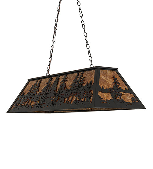 Meyda Lighting Tall Pines 48" 6-Light Textured Black Island Pendant Light With Amber Mica Shade Glass