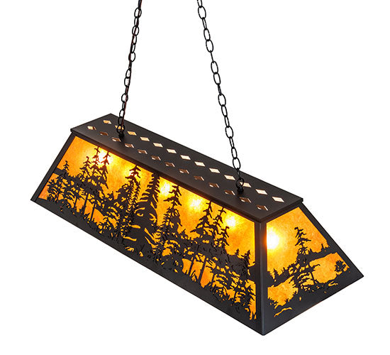 Meyda Lighting Tall Pines 48" 6-Light Textured Black Island Pendant Light With Amber Mica Shade Glass